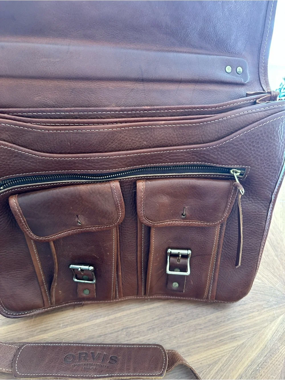 Orvis Chestnut Brown Leather Briefcase with Brass Hardware